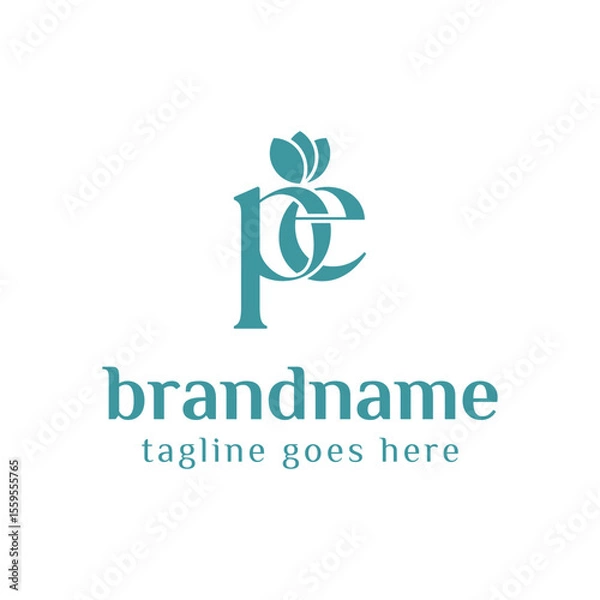 Fototapeta Letters PE Beauty Lowercase Logo, symbolizing sophistication, style, and timeless beauty