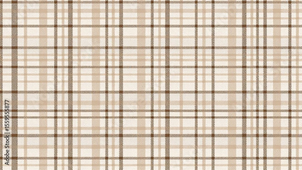 Fototapeta Minimalist digital plaid with prominent dark brown grid lines, filled with subtle light brown and beige rectangles. Textured resembling woven cloth, with warm neutral colors.