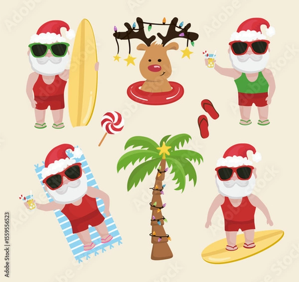Obraz Holiday set with Santas. Vector illustrations.
