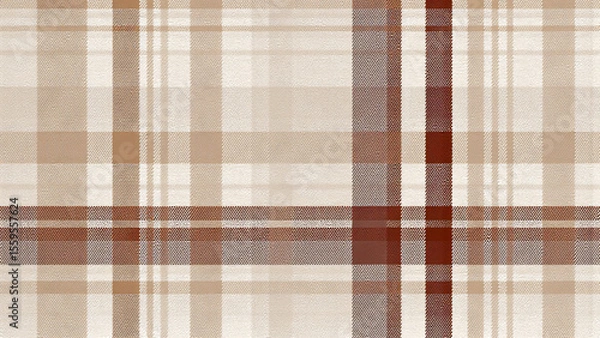 Fototapeta Abstract digital plaid with crisscrossing thick lines and small rectangles. Textured like woven fabric, in warm tones of brown, beige, and white, emphasizing layered pattern.