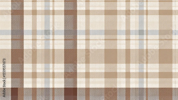 Fototapeta Abstract digital plaid with crisscrossing thick lines and small rectangles. Textured like woven fabric, in warm tones of brown, beige, and white, emphasizing layered pattern.