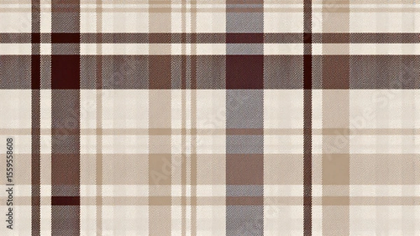 Fototapeta Elegant plaid pattern with bold dark brown lines and smaller light brown and beige fill rectangles. Textured like textile, with a classic and timeless look. No background.