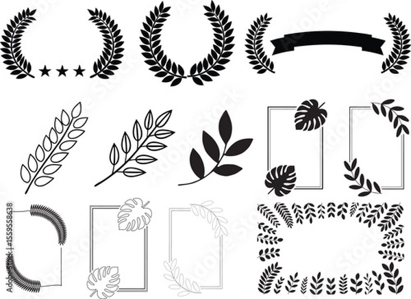 Obraz Cute Botanical Plant Frame Set for Invitations and Decoration