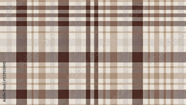 Fototapeta Elegant plaid pattern with bold dark brown lines and smaller light brown and beige fill rectangles. Textured like textile, with a classic and timeless look. No background.