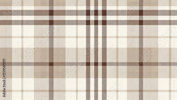 Fototapeta Digital fabric plaid pattern with prominent dark brown lines and subtle fill rectangles in beige and light brown. Textured like woven textile, simple and sophisticated.