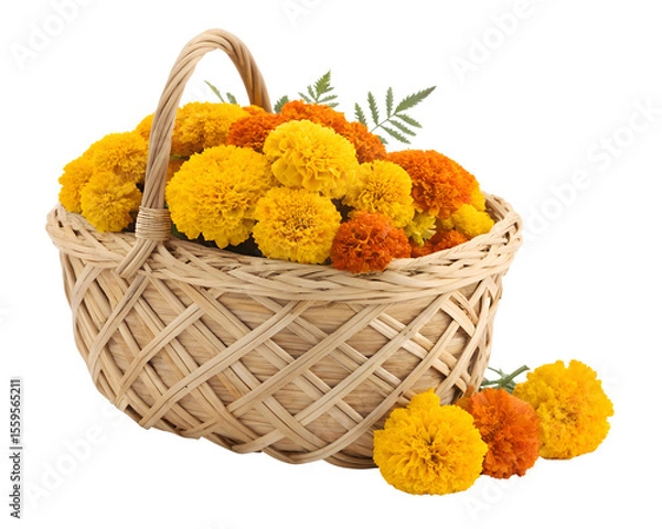 Obraz wicker basket filled with marigold flowers