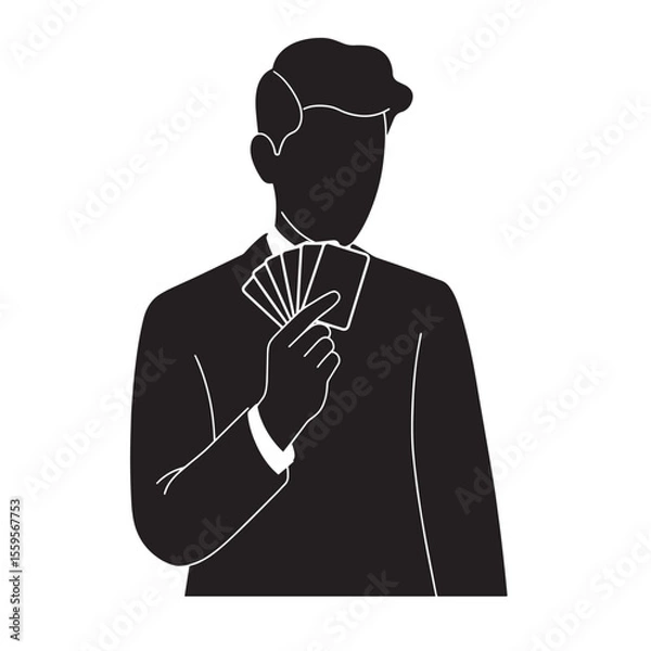 Fototapeta Silhouette of a person holding playing cards represents strategy and probability in gambling