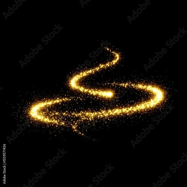 Fototapeta Animation of gold glitter light trail spiral with magic swirl path on black background
