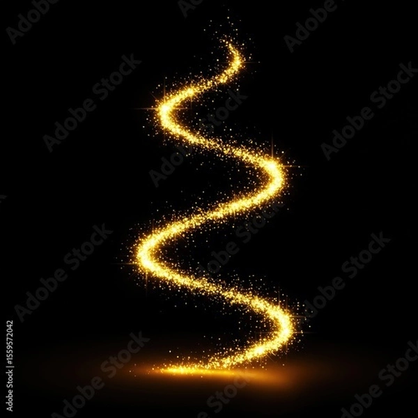 Fototapeta Animation of gold glitter light trail spiral with magic swirl path on black background
