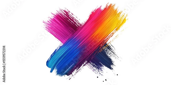 Fototapeta Brush Mark with Multicolor Paint on Transparent Background