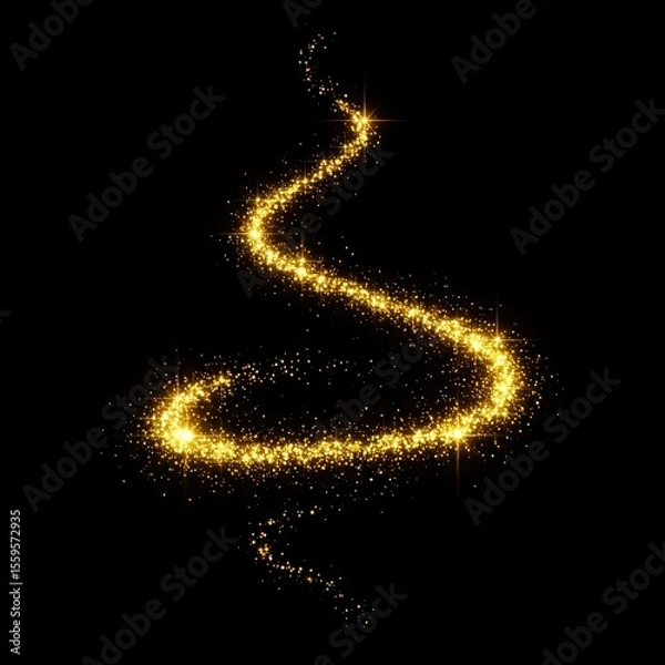 Fototapeta Animation of gold glitter light trail spiral with magic swirl path on black background
