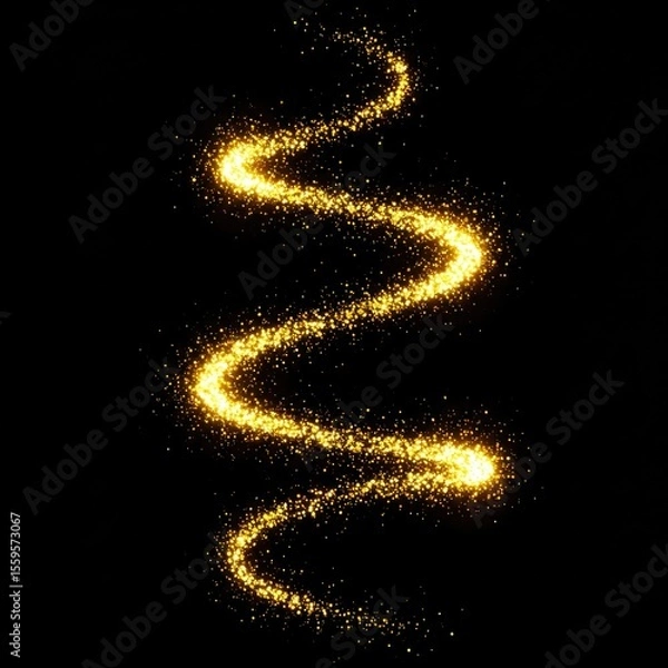Fototapeta Animation of gold glitter light trail spiral with magic swirl path on black background
