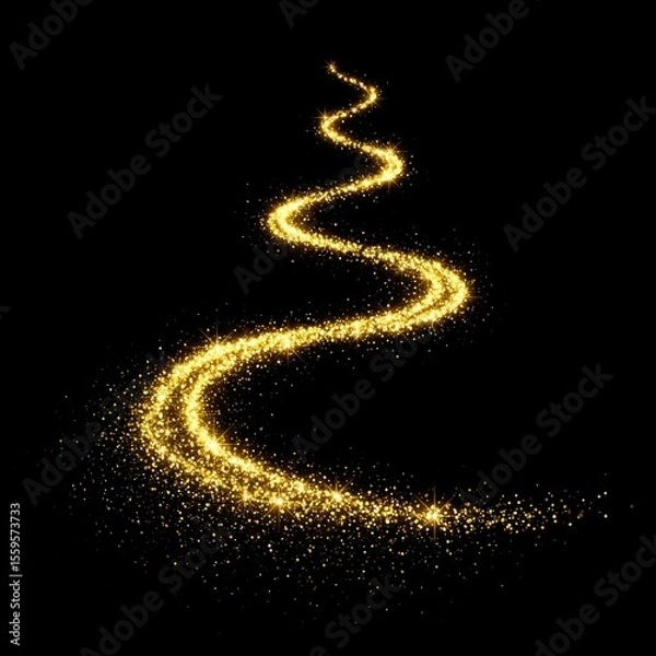 Fototapeta Animation of gold glitter light trail spiral with magic swirl path on black background
