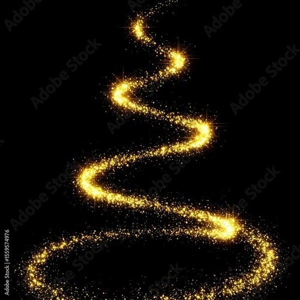 Fototapeta Animation of gold glitter light trail spiral with magic swirl path on black background
