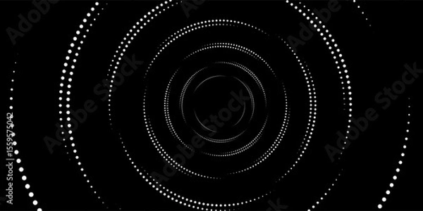 Fototapeta Modern abstract background. Halftone dots in circle shape. Spiral logo, icon or design element. White dots on black side.