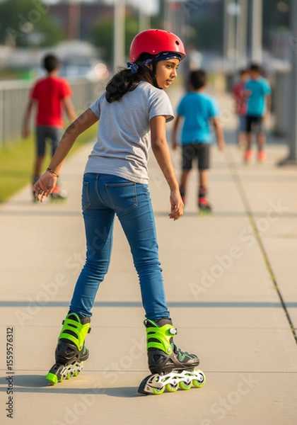 Obraz Young kid on rollerblades 
