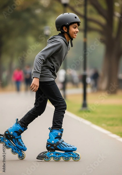 Obraz Young kid on rollerblades 