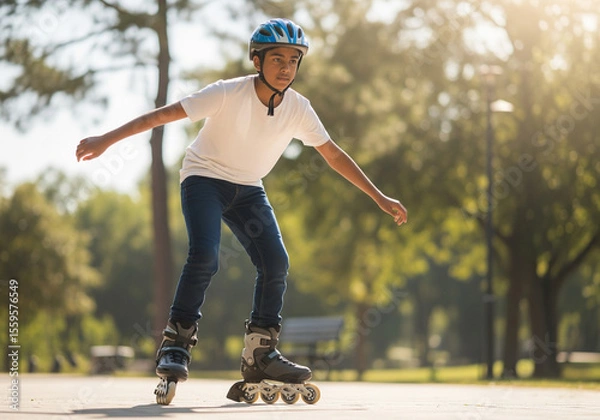 Obraz Young kid on rollerblades 