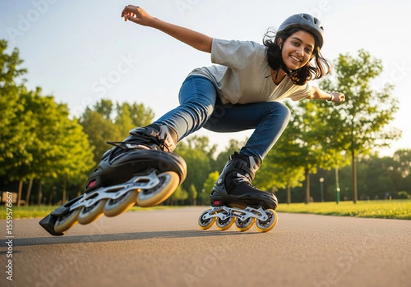 Obraz Young kid on rollerblades 