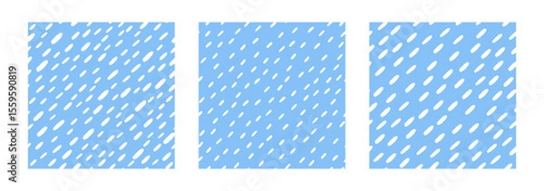 Fototapeta Simple rain pattern. Diagonal dashed lines. Rainy season background. White Water drops or raindrops seamless pattern. Set of Vector illustration.