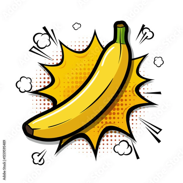 Fototapeta Yellow banana graphic with explosion background in pop art style  