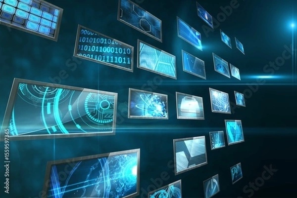 Fototapeta Screen collage showing computing images