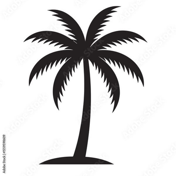 Obraz Simple Palm Tree Silhouette with Ground Base on White Background