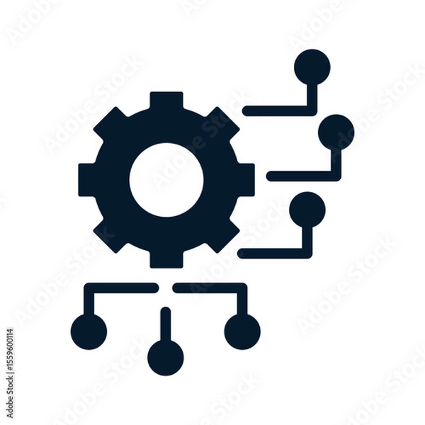 Fototapeta Gear, microcircuit. Concept algorithm, digital transformation. Vector linear icon isolated on white background.