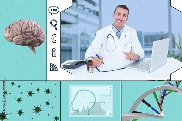 Obraz uniformed doctor analyzing the brain