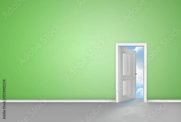 Obraz Digitally generated open door on green wall