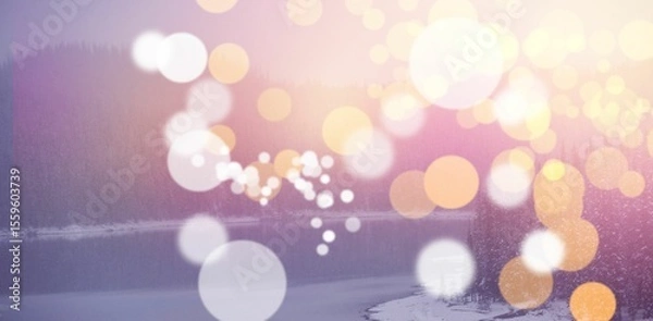 Fototapeta Lake with bokeh in foreground during winter