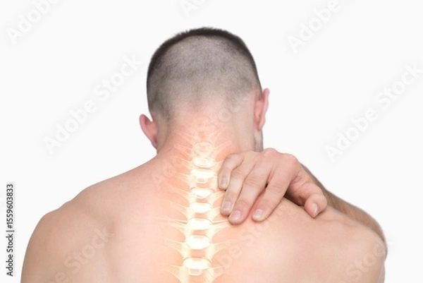 Obraz Highlighted shoulder pain of man