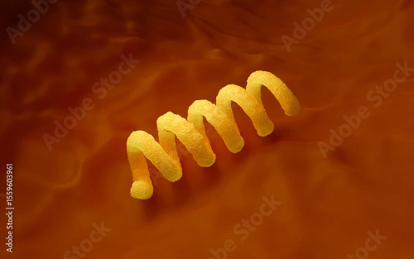 Obraz Spiral Bacteria 3D Render - Microscopic View of Spirillum or Spirochete