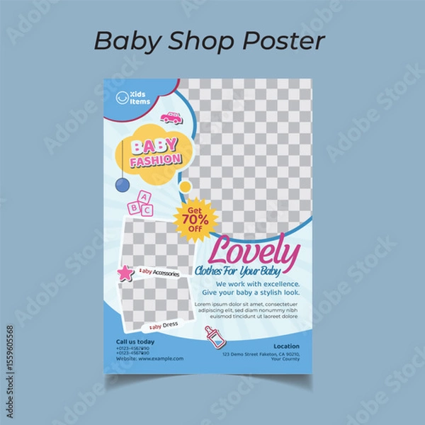 Obraz Baby Fashion A4 Flyer Or Poster Template. Editable A4 flyer templates for kids.