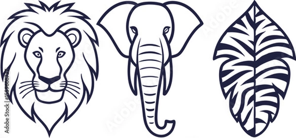 Fototapeta Safari Wild Animal Set Featuring Iconic African Wildlife in Clean and Colorful Style. Hand Drawn Safari Wild Animals Collection with Jungle and Savannah Creatures. Beautiful Safari Animal Set