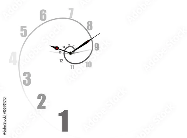Fototapeta clock with numbers and spiral on white background, time is running out concept