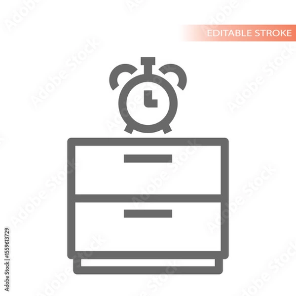 Fototapeta Night stand or night stand with alarm clock. Home decor furniture store, bedside drawers with a clock line vector icon.
