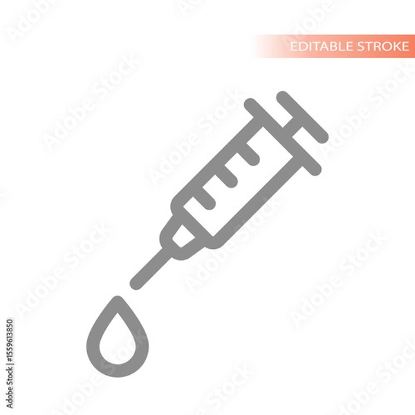 Fototapeta Syringe or injection with drop line icon. Vaccine, vaccination or blood test vector.