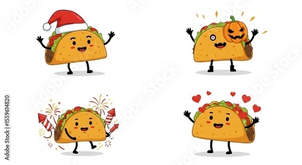 Obraz Cartoon tacos set illustrations