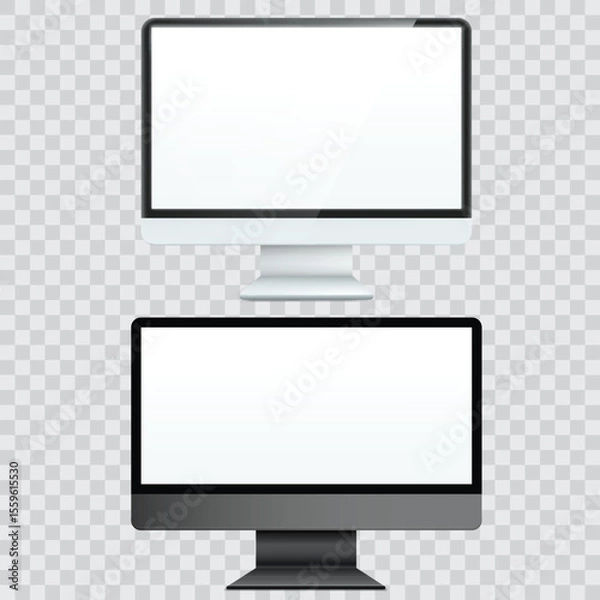 Fototapeta Modern Desktop Monitor Mockup Set - White and Black PC Display Vector.