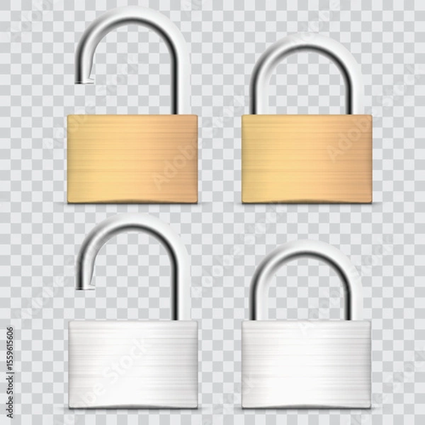 Fototapeta Security Padlocks: Open and Closed, Gold and Silver Metal Vector.