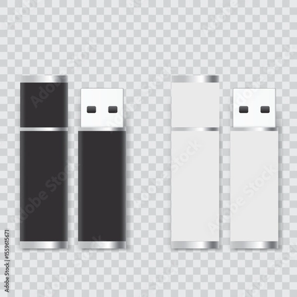 Fototapeta USB Flash Drive Set - Black and White Memory Stick Vector illustration