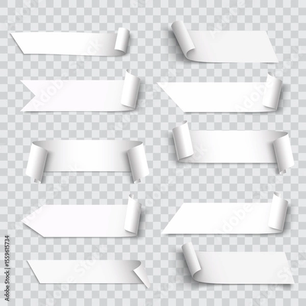 Fototapeta Red Realistic Paper Ribbons and Banners Set with Curled Edges Vector illustration