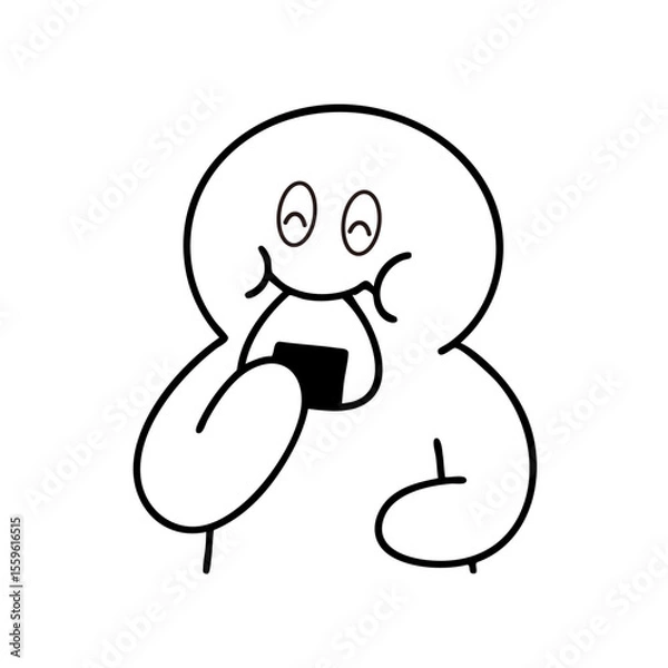 Obraz 笑顔でおにぎりを食べる棒人間