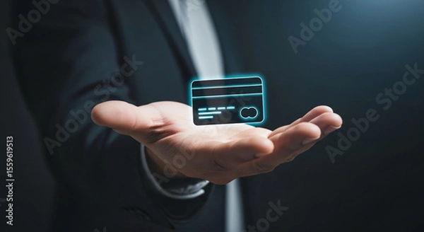 Obraz businessman holding virtual Mastercard 