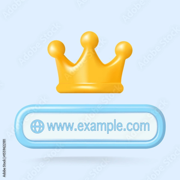 Fototapeta Vector illustration showing a golden crown above a web browser address bar with a sample domain, symbolizing internet authority.

