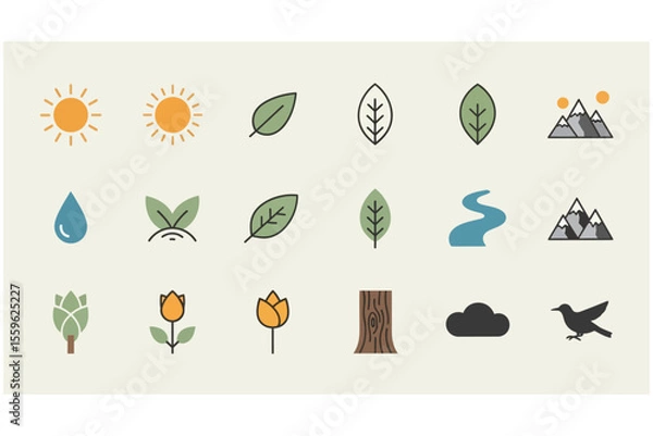 Fototapeta Nature Icons Collection Diverse Environment Elements