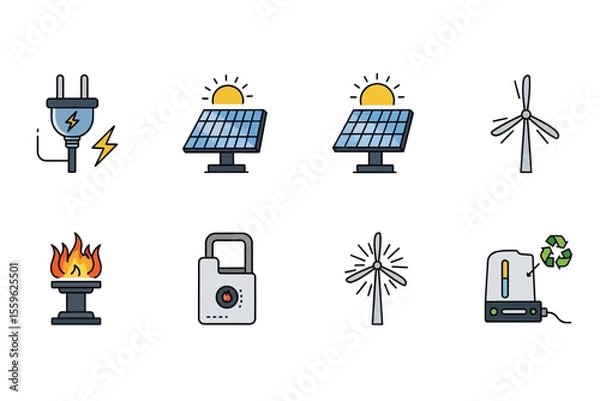 Fototapeta Renewable Energy and Power Source Icons Illustration
