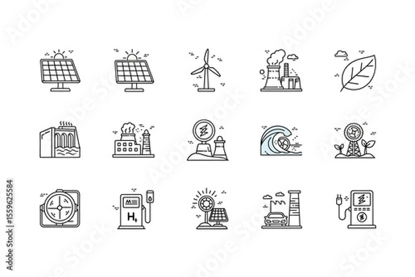 Fototapeta Diverse Energy Source Icons Clean Line Art Collection