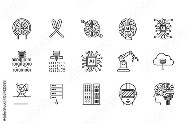 Fototapeta Artificial Intelligence and Technology Line Icons Set